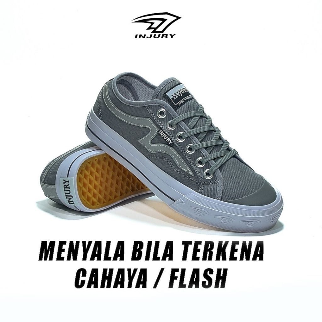 Injury - Sepatu Kasual Unisex Abu Gray Sepatu Sneakers Pria Wanita 37 - 45