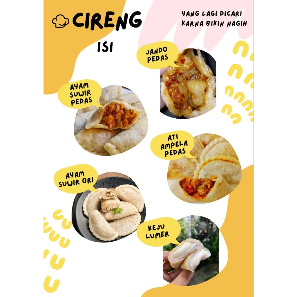 

Cireng isi ayam suwir,jando,ati, keju lumer