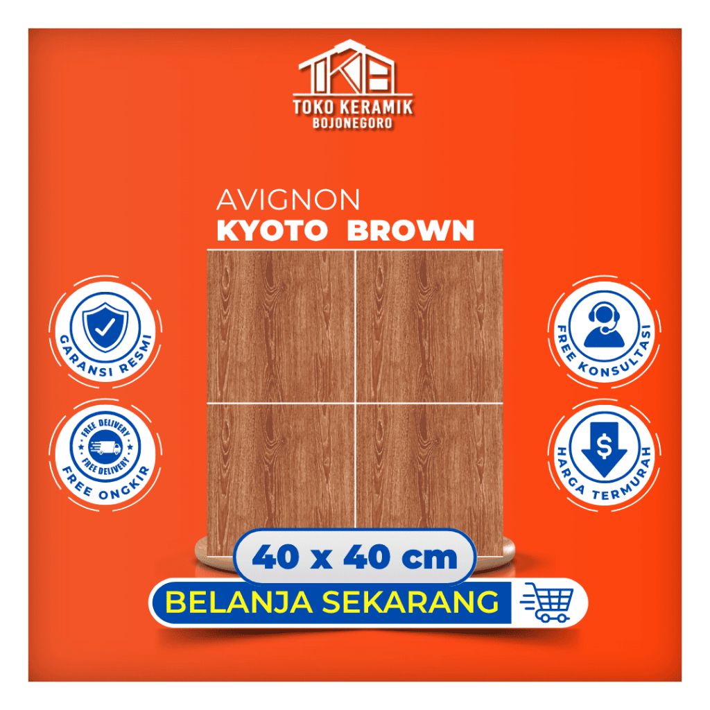 Keramik Lantai Glossy Halus Motif Serat Kayu 40x40 cm Avignon | Kyoto Brown I
