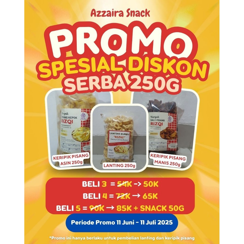 

PROMO HEMAT BUNDLING BELI 3, 4 atau 5 LANTING ATAU KERIPIK PISANG KHAS KEBUMEN 250GR