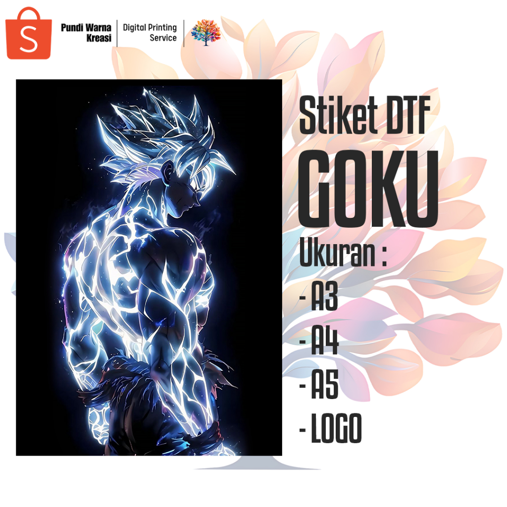

CETAK STICKER DTF PRINT SON GOKU (A3,A4,A5,LOGO)