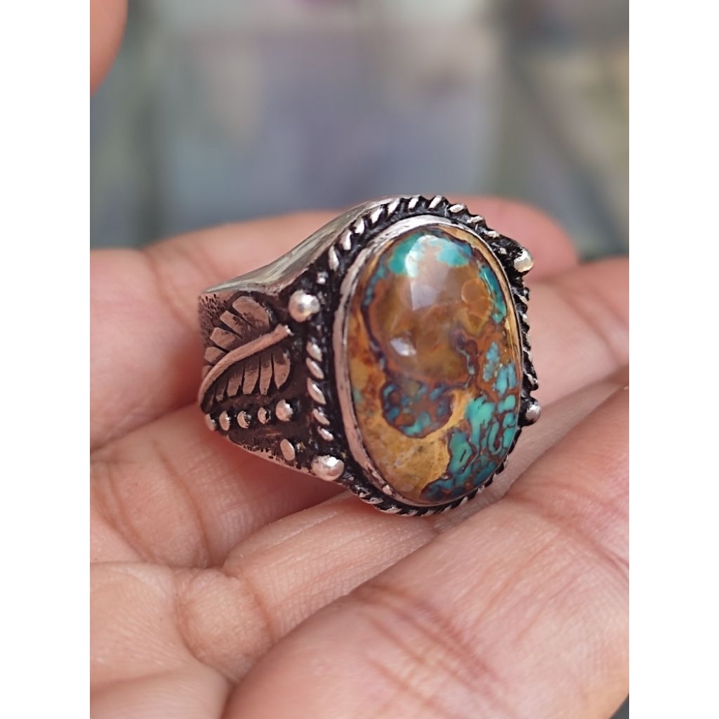 Batu Pirus Persia Lawasan  Ring Perak Murni Handmade