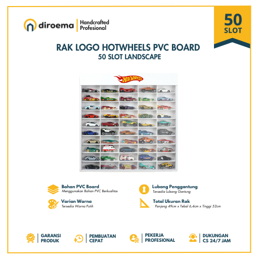 Rak Hotwheels PVC Board Isi 50 Model Kotak Landscape Dengan Logo - Diroema