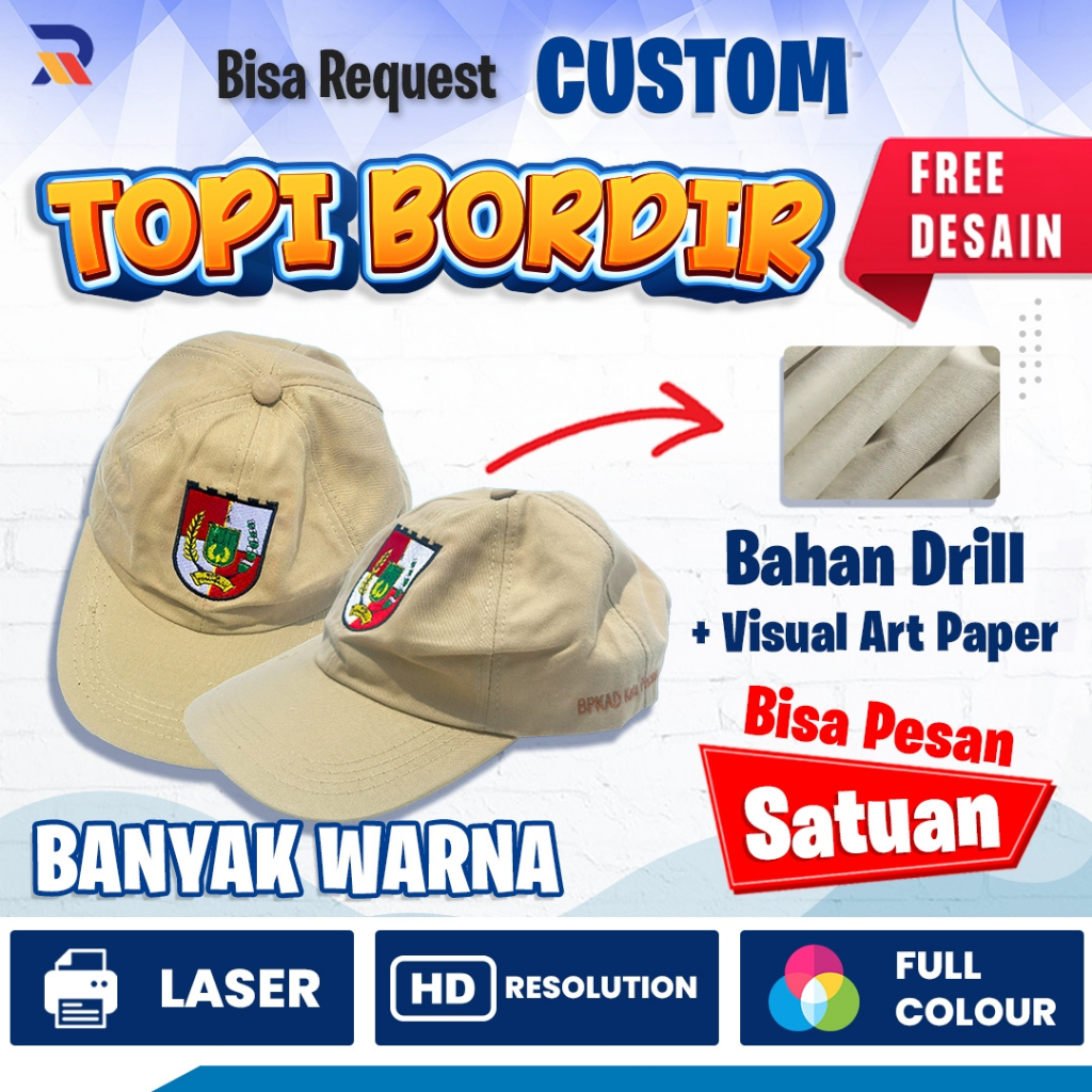 Custom Topi Bordir Logo Premium | Free Desain | Custom Topi Promosi | Topi Custom Logo