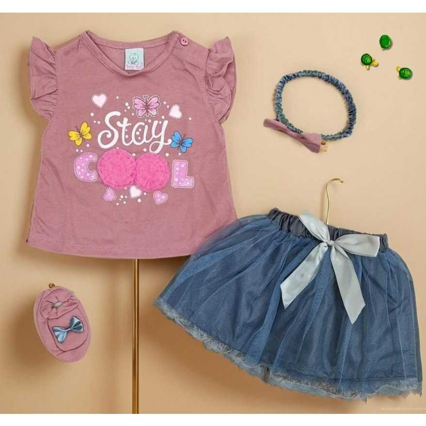 TS - Setelan Bayi Perempuan Set Free Sepatu, Headband, Rok Tutu Nempel Motif Stay Cool