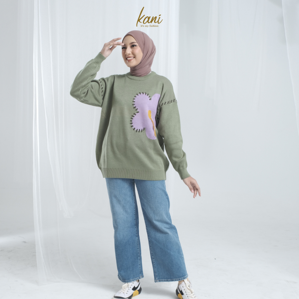 KANI Azza Sweater | Motif Rajut Premium Sage Green Casual Korean Outfit
