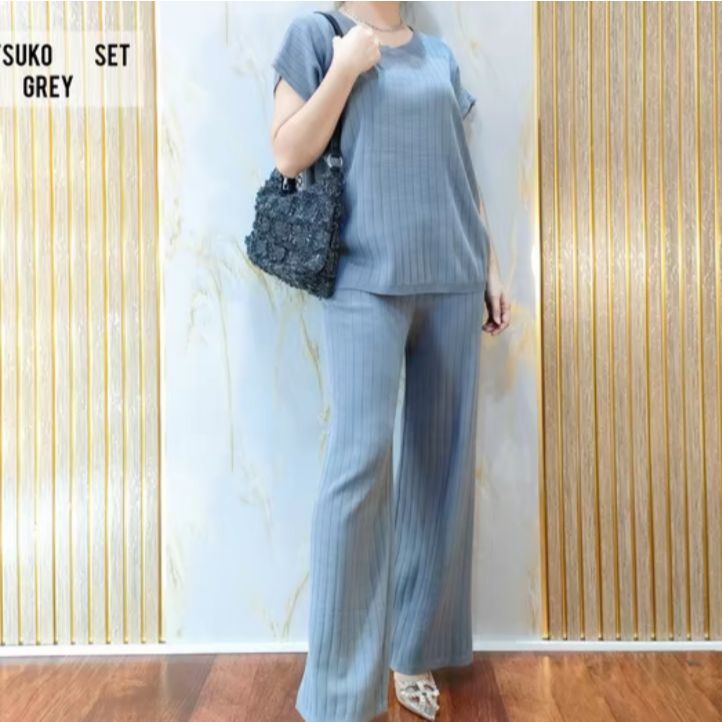 Setelan baju wanita -Oneset Wanita BAJU KEKINIAN -Setelan Rajut ABU-ABU  BAJU RAJUT PREMIUM