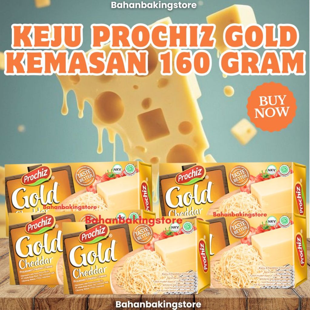 

KEJU PROCHIZ GOLD KEMASAN 160 GRAM PER PCS SEBAGAI TOPPING DAN ISIAN UNTUK ROTI, KUE, DAN MAKANAN LAINNYA |CHEESE CHEDDAR WARNA KUNING PER PCS
