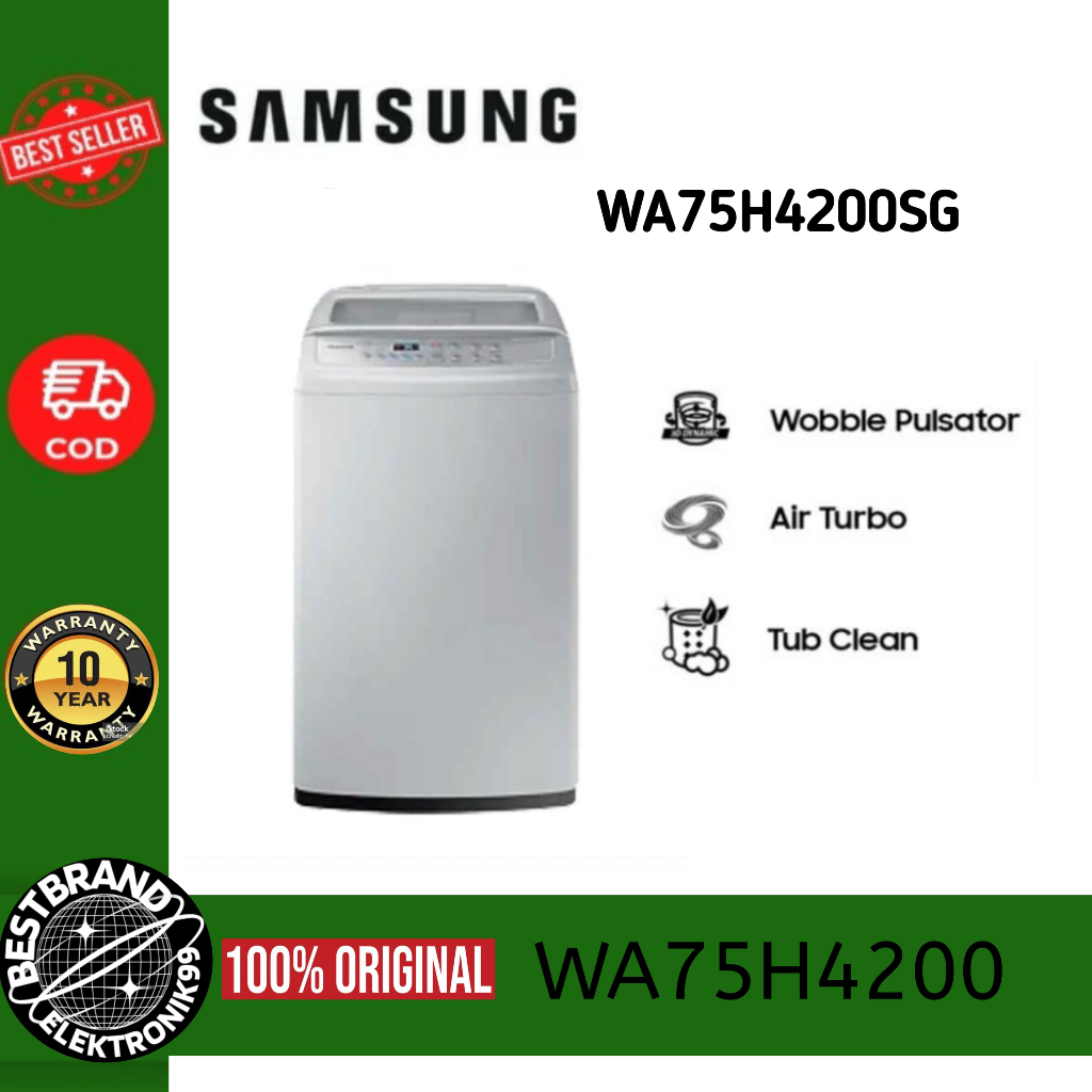 SAMSUNG WA75H4200SG/GY MESIN CUCI 7,5KG TOP LOADING WOBBLE ECO TUB CLEAN WA75H4200 WA 75H4200