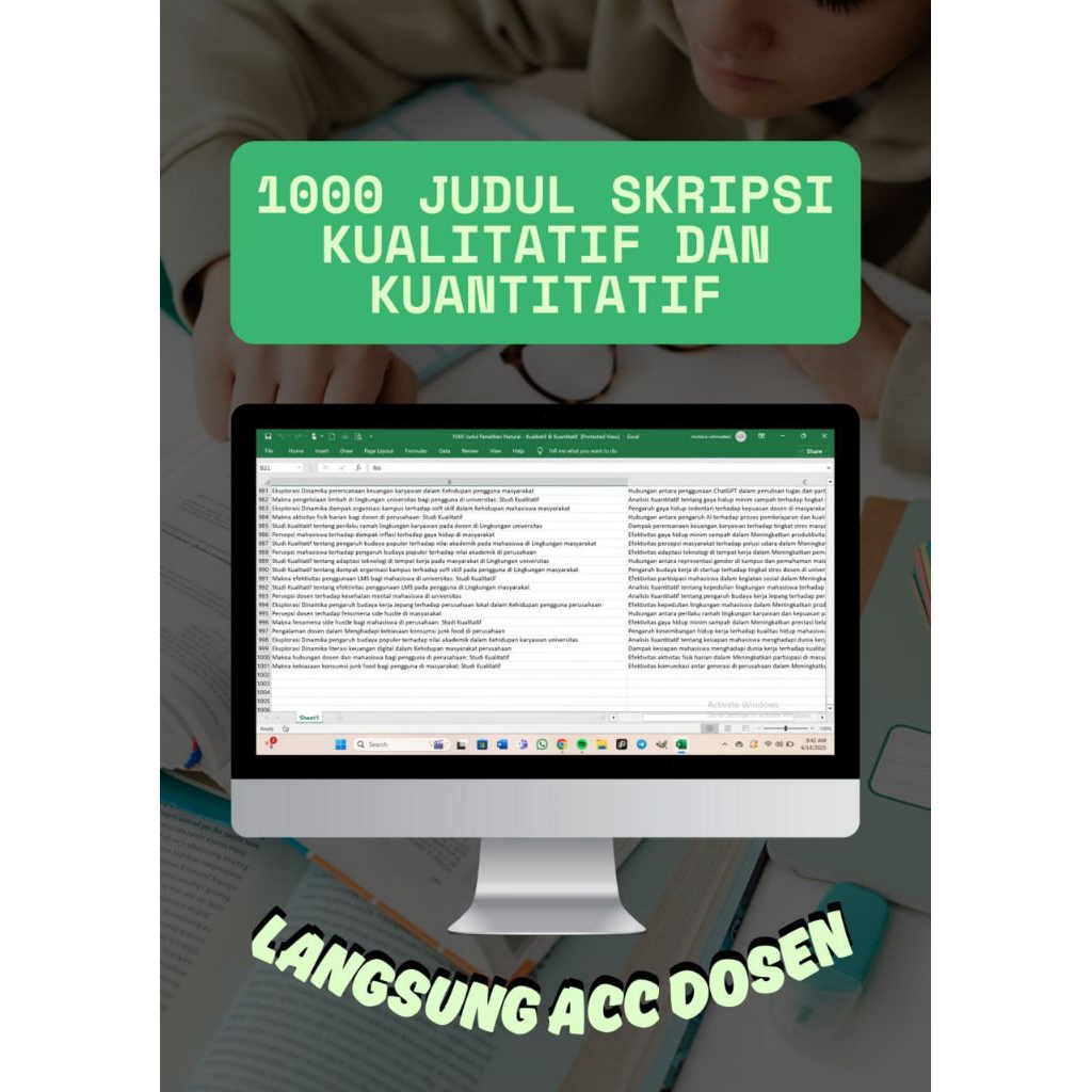 1000 referensi judul skripsi penelitian kuantitatif dan kualitatif (Excel)