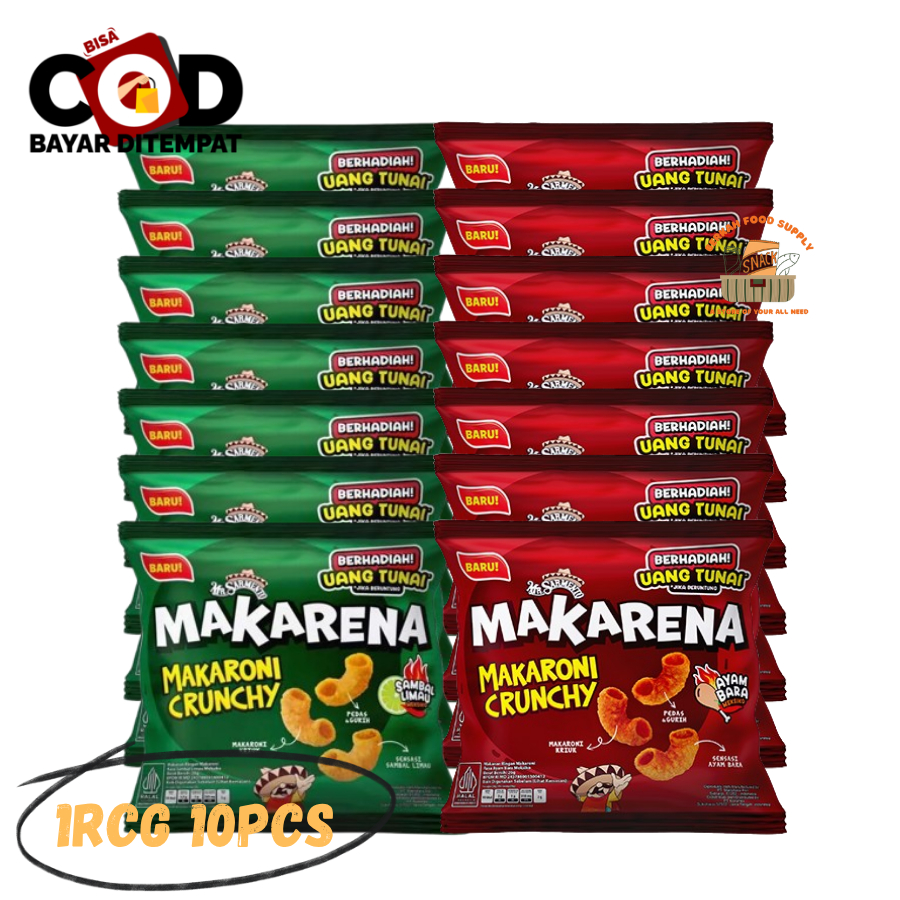 

[ BERKAH ] Mr Sarmento Makarena Ayam Bara Sambal Limo 10pcs x 20gr Makaroni Crunchy Makaroni Kriuk Chiki Berhadiah Snack Cemilan Anak Murah Halal