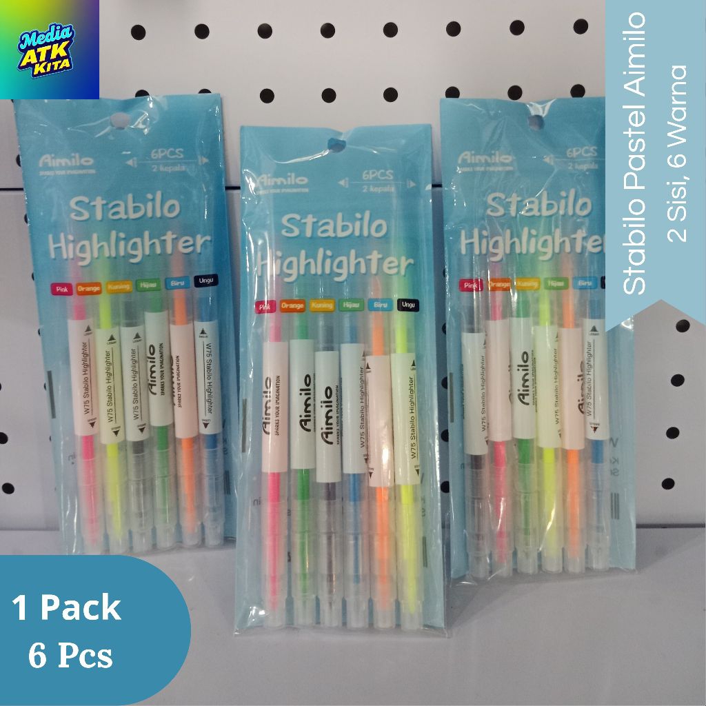 

Stabilo Highlighter Pastel AIMILO 6 Warna, 2 Sisi 1 Pack (6 Pcs)