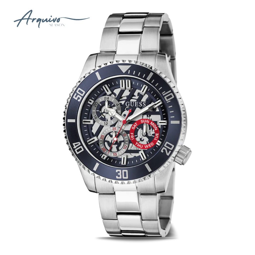 Jam Tangan Guess Pria Axle Chronograph Silver Stainless Steel Sporty Mewah Original GW0488G1