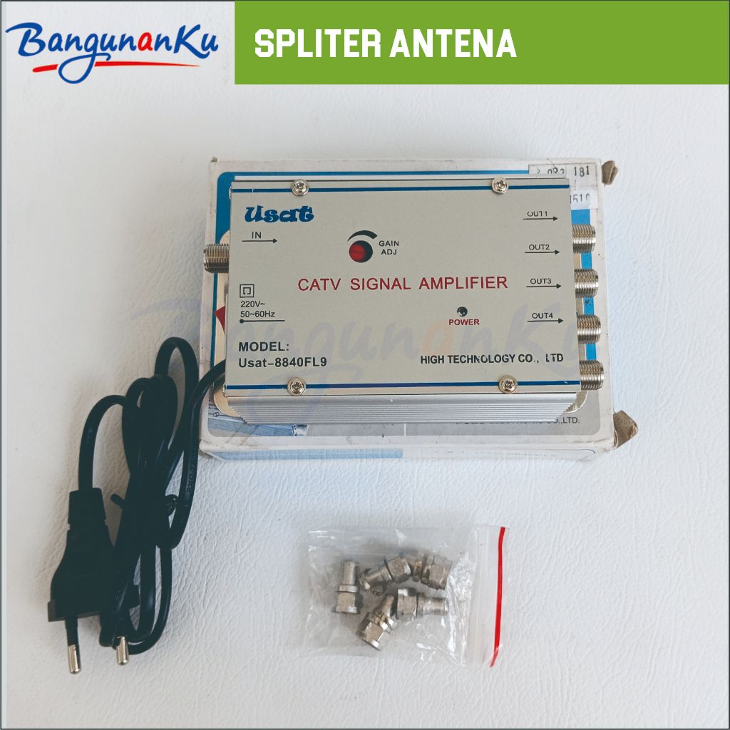 SPLITER 1 ANTENA - 4 TV + BOOSTER/SPLITTER ANTENA 4-WAY DENGAN PENGUAT SINYAL/SPLITTER ANTENA TV PLU