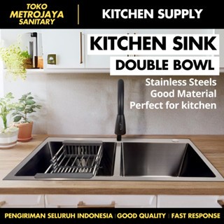 KITCHEN SINK DOUBLE BOWL 8245 SILVER WASTAFEL DAPUR 2 LUBANG STAINLESS STEEL