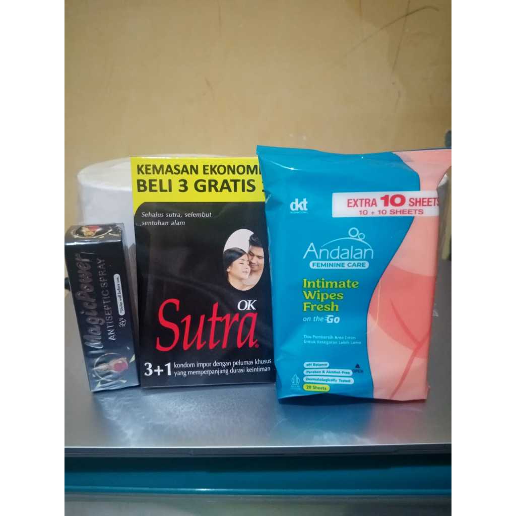 PAKET AYO - Kondom Sutra OK 3 + Magic Power Spray + Tisu Basah Higienis