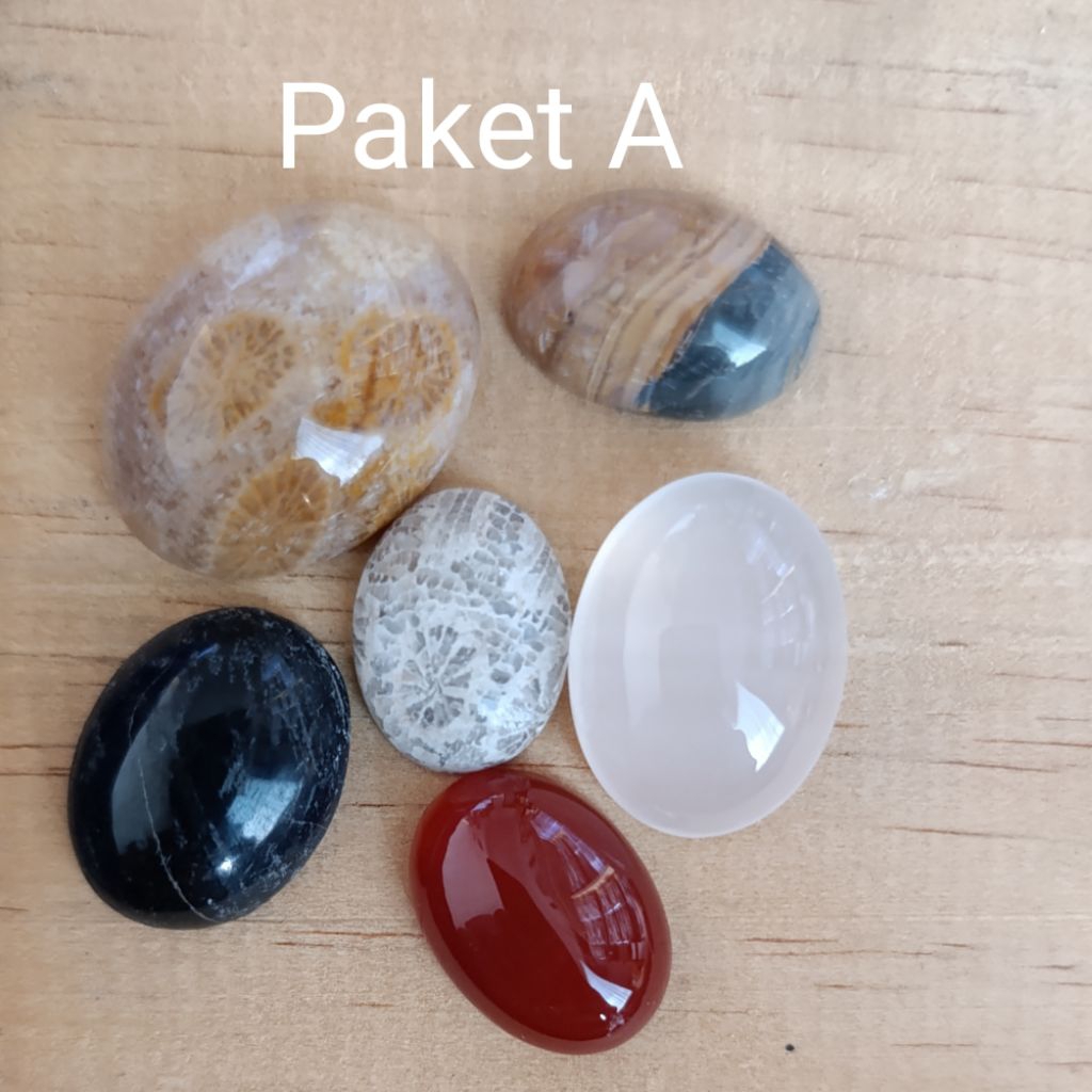 LS 121 Paket Batu Akik: kalsedon putih dan oranye, Kelor hitam dan kombinasi, motif teratai Asli Nat