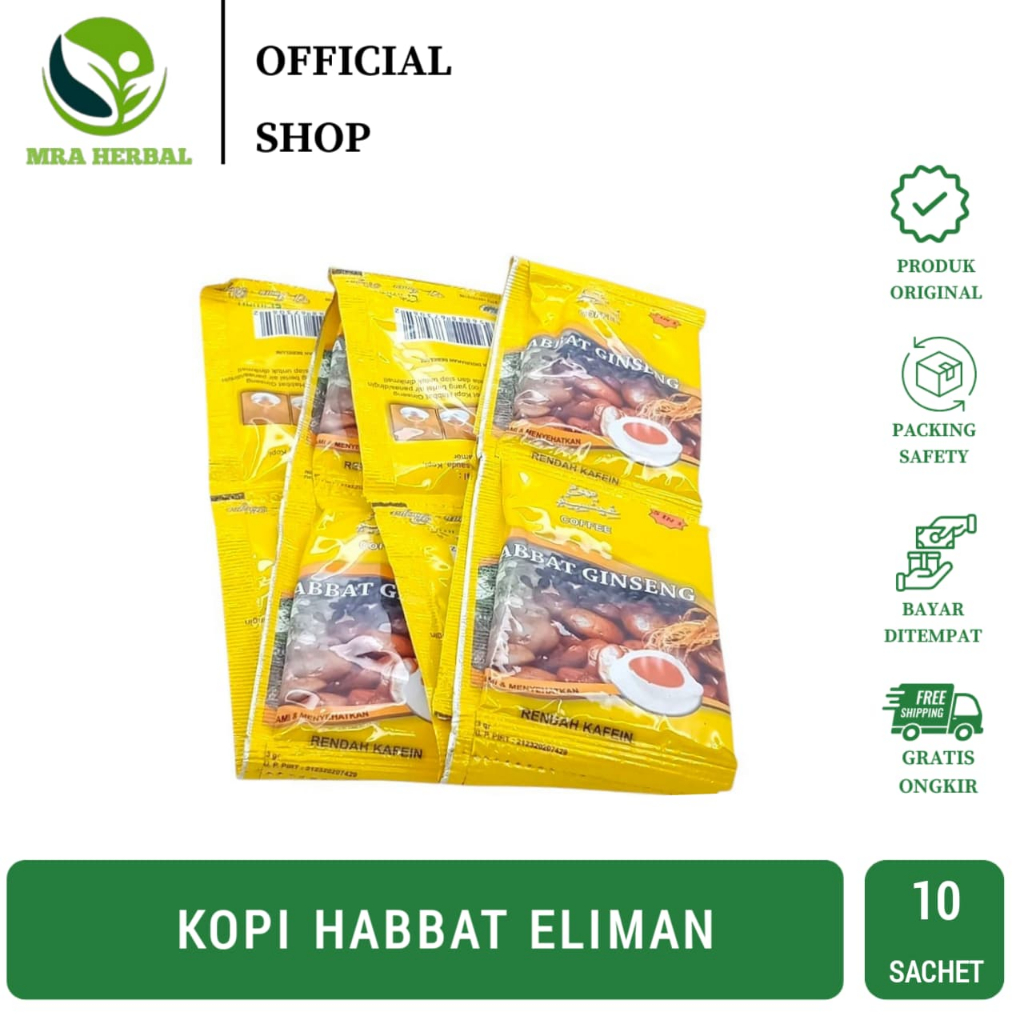 

Kopi Habbat Ginseng | Kopi Ginseng Plus Habbatussauda Eliman Per Renceng 10 Sachet