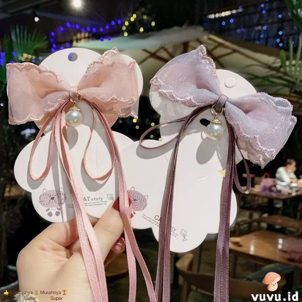 Jepit Rambut Anak Pita Renda Panjang Mutiara / Jepit Rambut Pita Aksesoris Rambut Anak