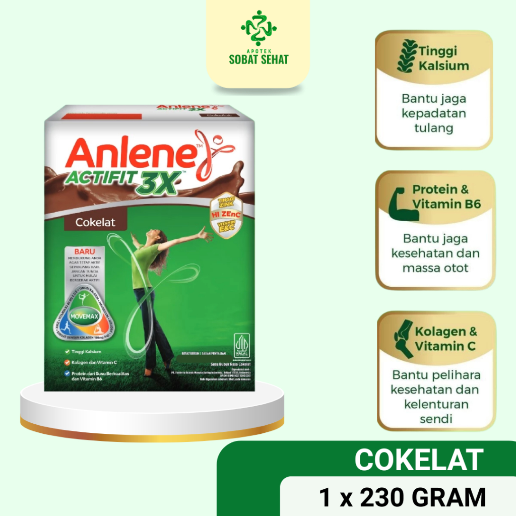 

Anlene Actifit 3X Susu Orang Tua Rasa Cokelat 230gram - Susu Dengan Kalsium Tinggi Untuk Tulang, Sendi Dan Otot