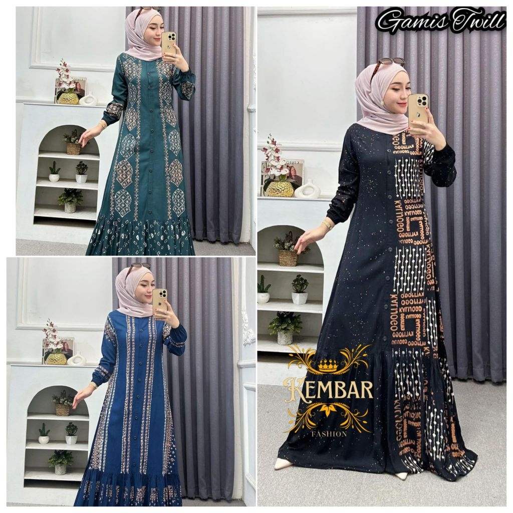 Gamis Twill Motif Dress Kancing Busui Rempel Bawah Dress Wanita Muslimah Twill Ori Premium Longdress