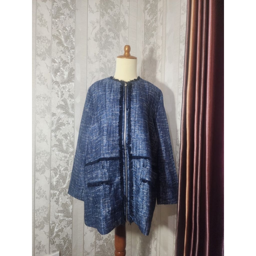 MEINEKLEIDUNG Blazer Tweed Blue Biru Navy (Renda Rawis)