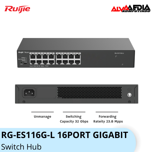 RUIJIE SWITCH HUB - RG-ES116G-L GIGABIT Switch 16-Port 10/100/1000 Mbps