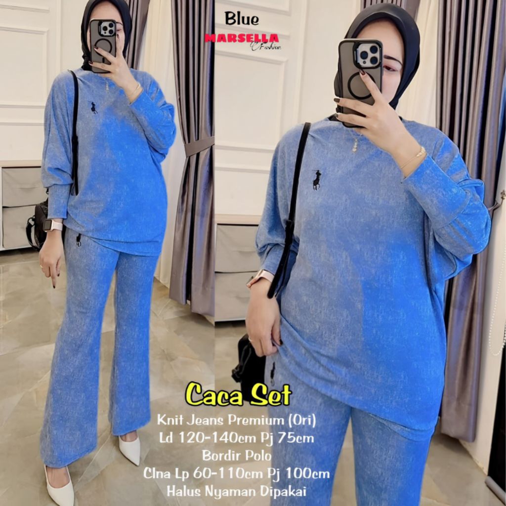 CACA SET CELANA || KNIT JEANS PREMIUM || LD 120-140 JUMBO