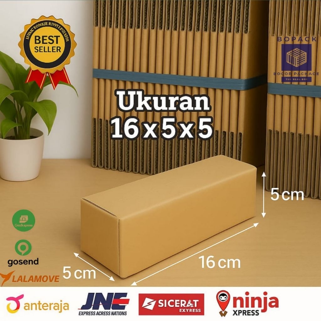 

Kardus Box Karton Kotak Dus Packing Polos UK. 16×5×5 Bflute Tebal 3 mm