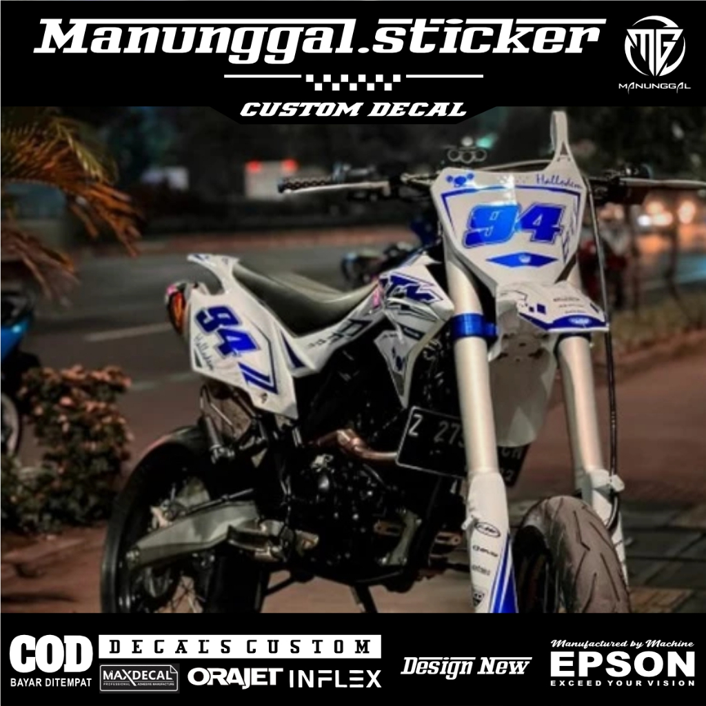 DECAL KLX DTRACKER PUTIH BIRU BAHAN MAXDECAL BISA CUSTOM