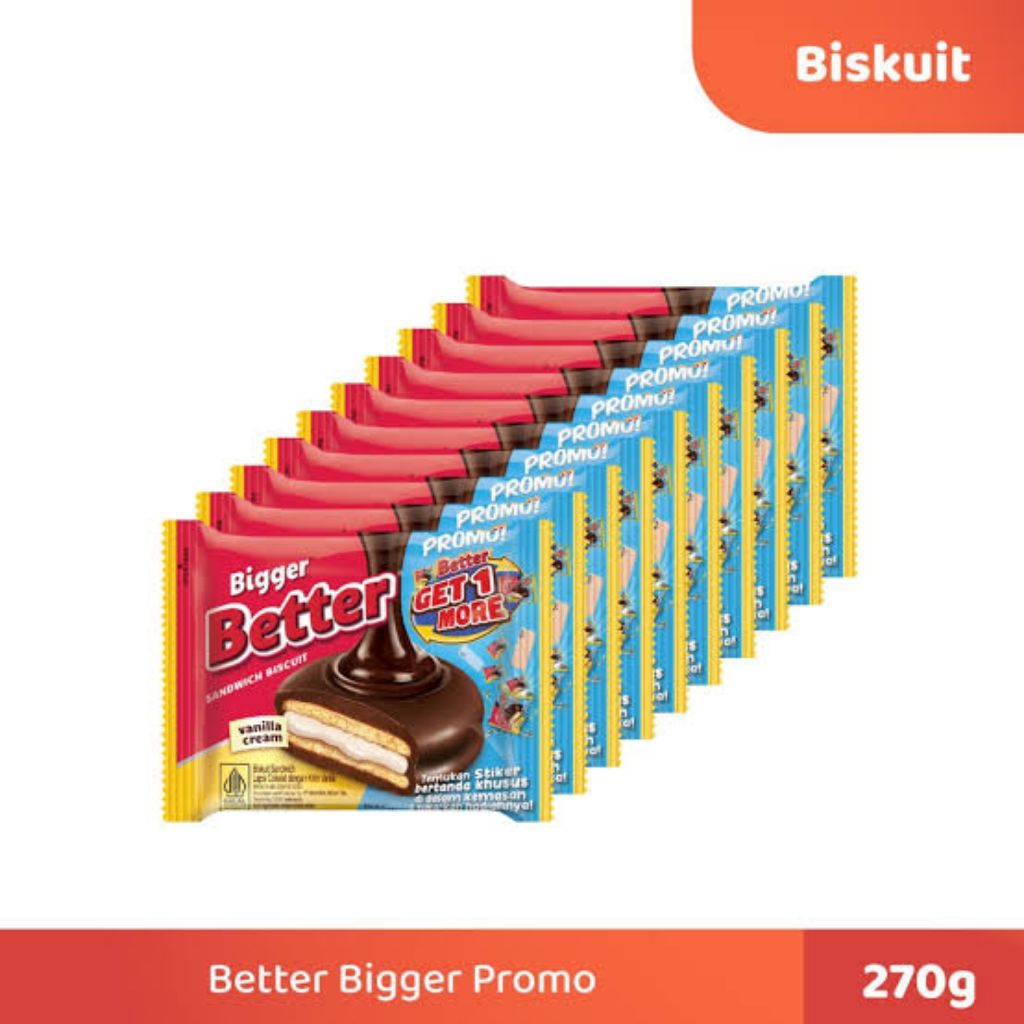 

Bigger Better Sandwich Biskuit 27gr 1 Pack Isi 10sachet