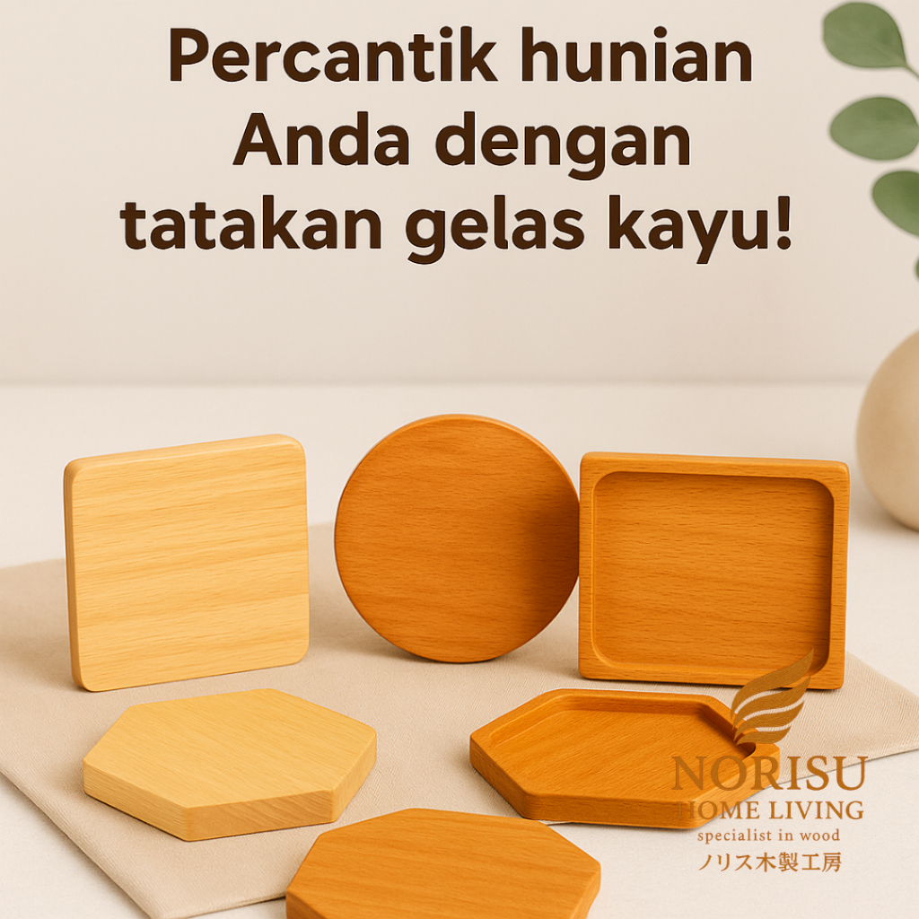 NORISU HOME LIVING Tatakan Gelas Kayu Natural Aesthetic Glossy Handmade Coaster Serat Jati Belanda