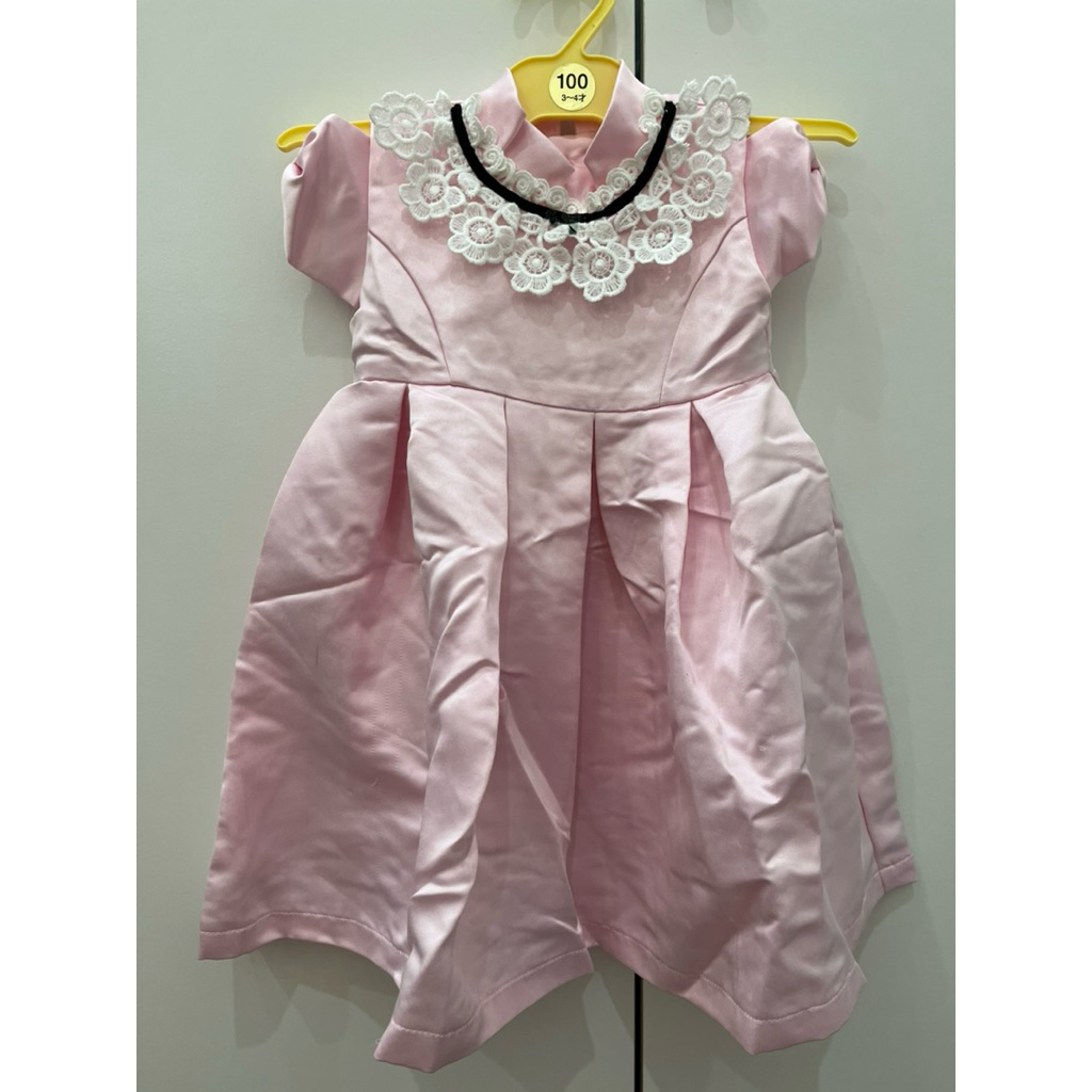 Preloved dress wedding party pink satin Eyka anak perempuan