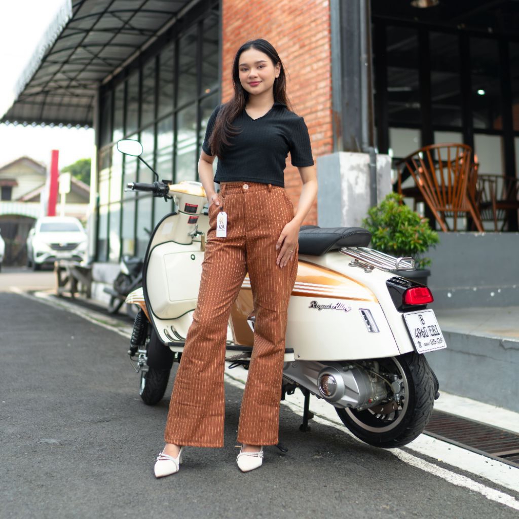 Celana Highwaist Cutbray Pants Bahan Semiwol Polly Premium-Celana Cutbray Loose Pants