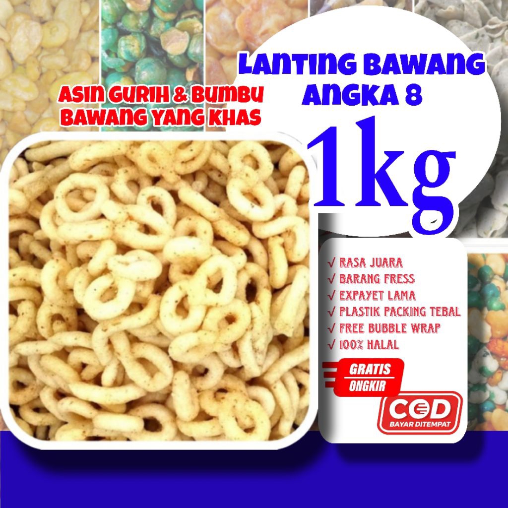 

Lanting bawang angka 8 1kg /lanting bawang khas kebumen /lanting rasa bawang original
