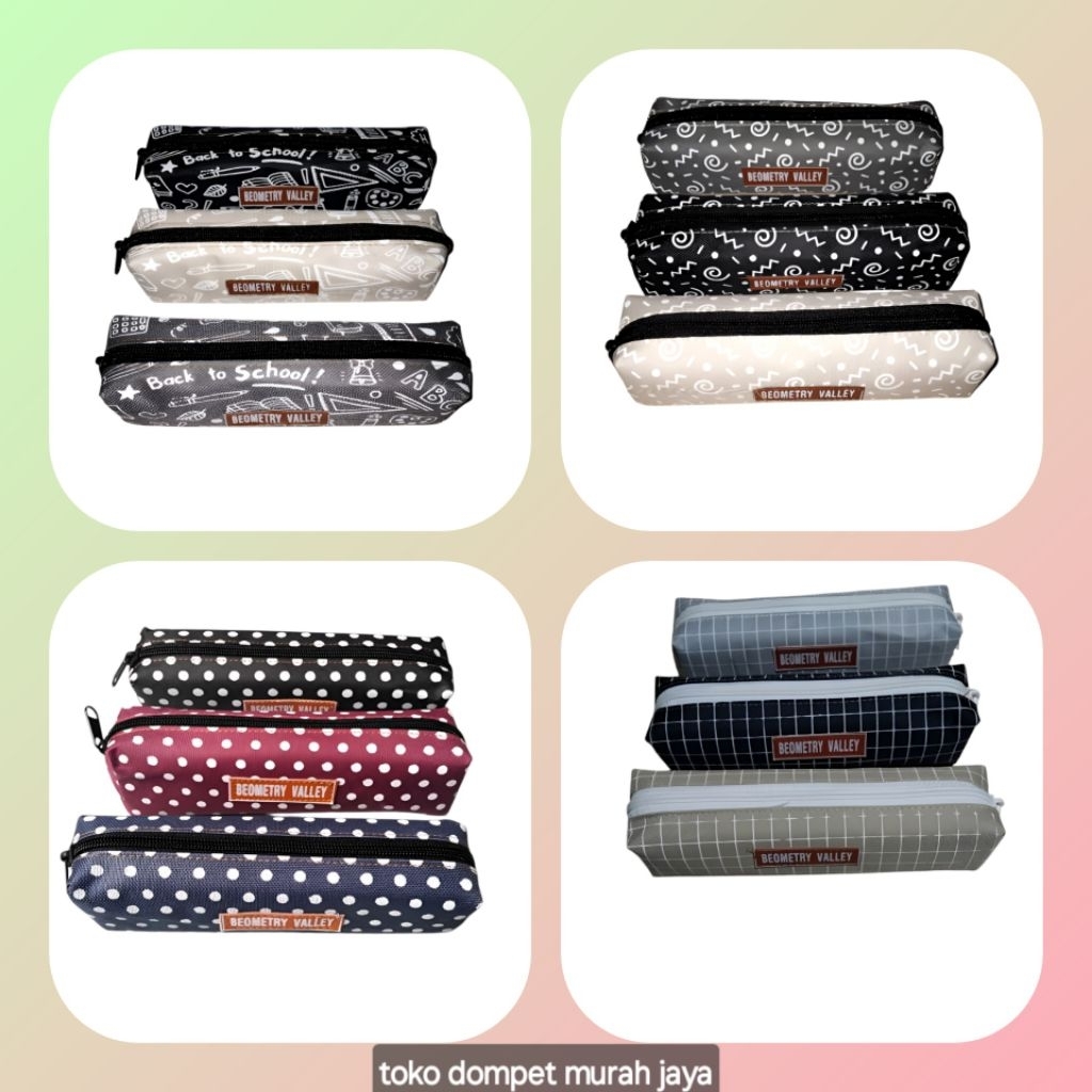 

(grosir) isi 12pcs geometry vally tempat pensil sablon bahn diniir600 anti air