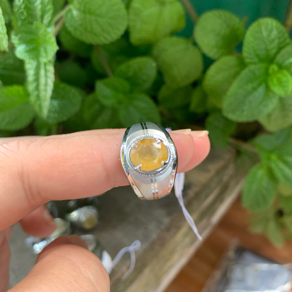 Cincin Permata Yakut Yellow Saphire Natural Memo Ring Monel Doff Handmade