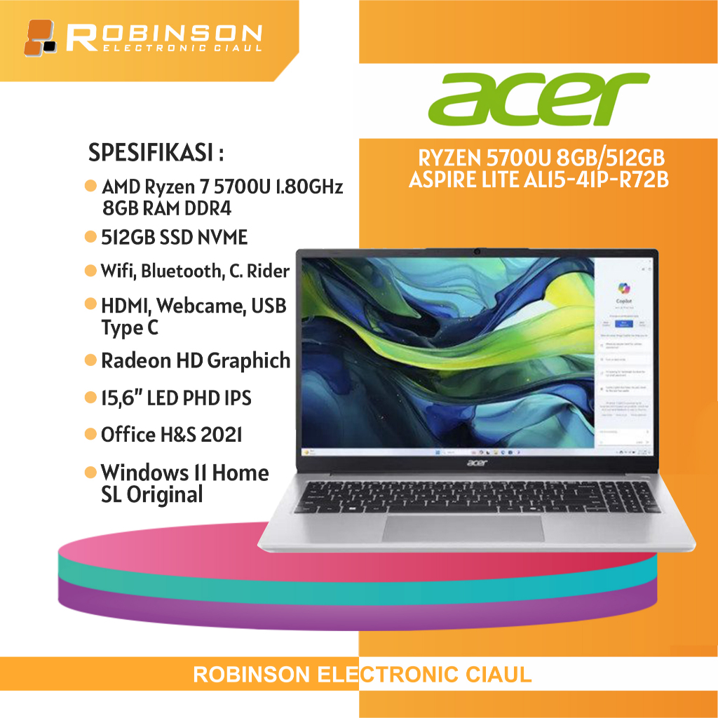 Laptop Acer Aspire Lite AL15-41P-R72B/AMD Ryzen 7 RAM 8GB Memory 512GB