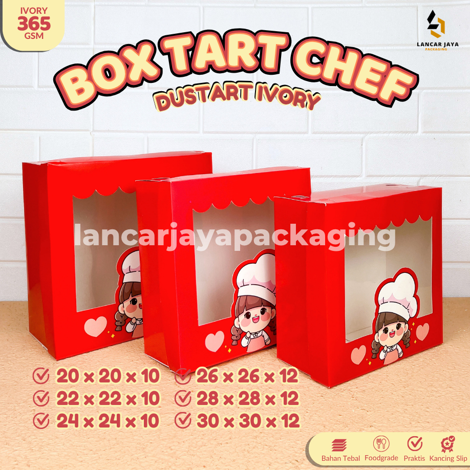 

Box Tart Chef Merah Kotak Kue Cake Chiffon Kardus Hampers Kado Duplex Tutup Pisah