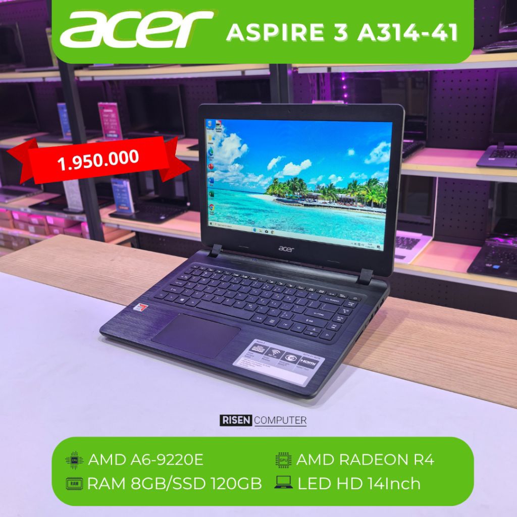 Laptop Acer Aspire 3 A314-41 AMD A6-9220E RAM 8GB SSD 120GB HD 14inch Notebook Second Seken