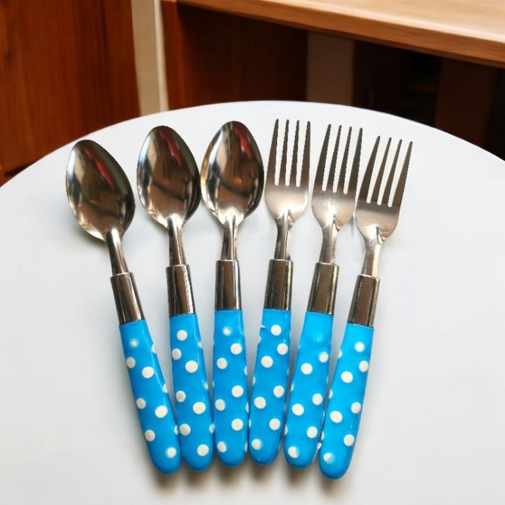 6 PCS SENDOK POLKADOT SENDOK MAKAN / SENDOK GARPU POLKADOT