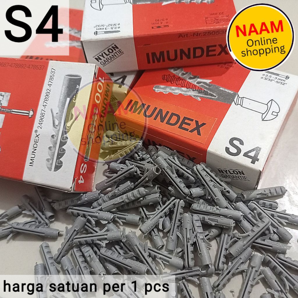 (S4) DUDUKAN SEKRUP TANAM - DUDUKAN SKRUP DINDING BATA / BETON S4 MATA BOR 4MM - PENGAIT BAUT SKRUP 