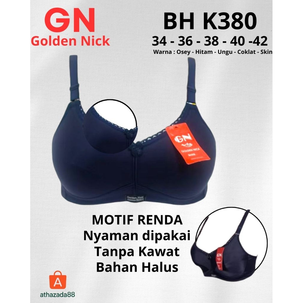 BH Wanita Golden Nick K380 - SPORT BRA - Tanpa Kawat – Motif Renda, Nyaman & Busa Tipis