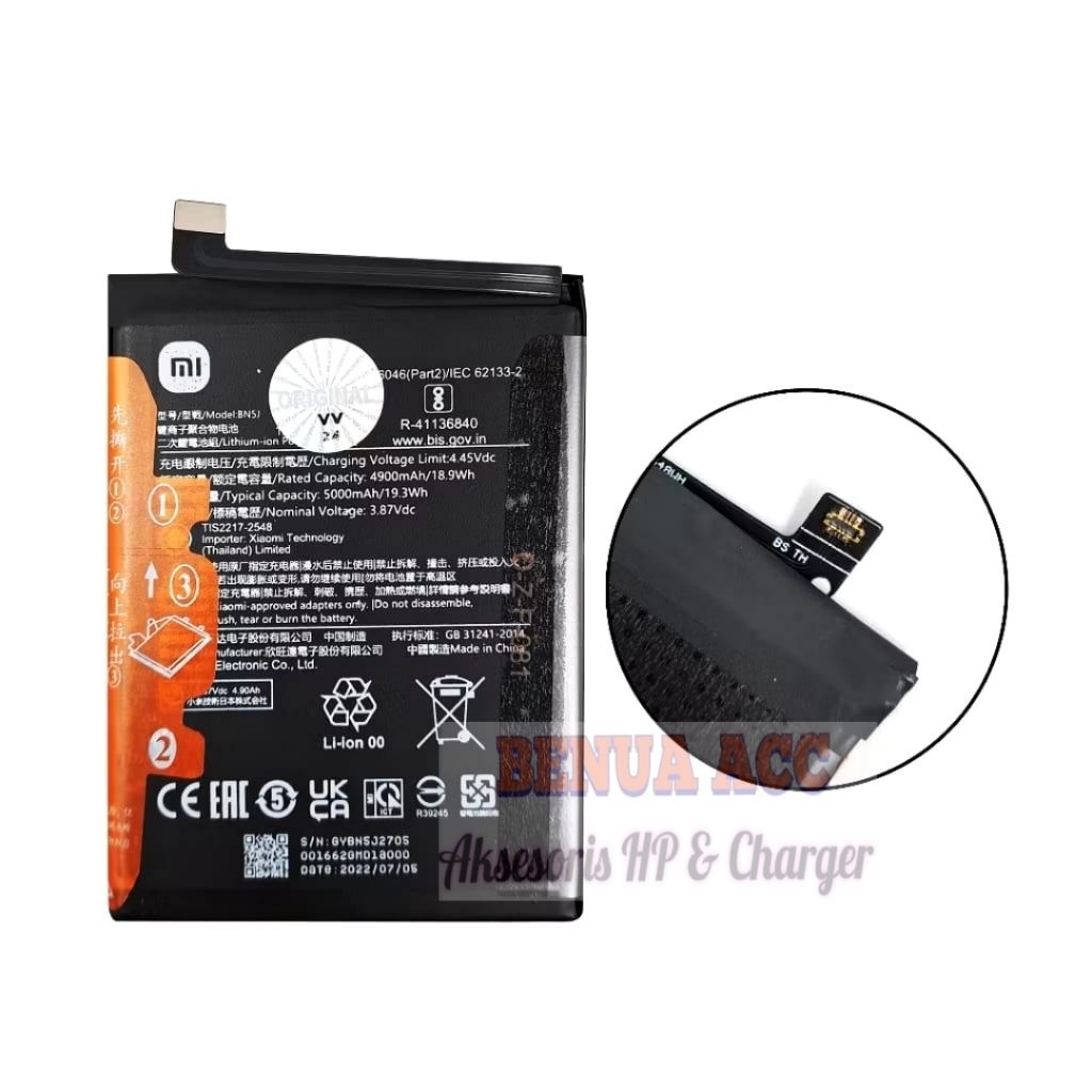 Baterai Compatible for Xiomi Rdmi Note 12 5G / Xiomi 12T Pro / Xiomi 12T / P0co X5 5G ( BN5J )