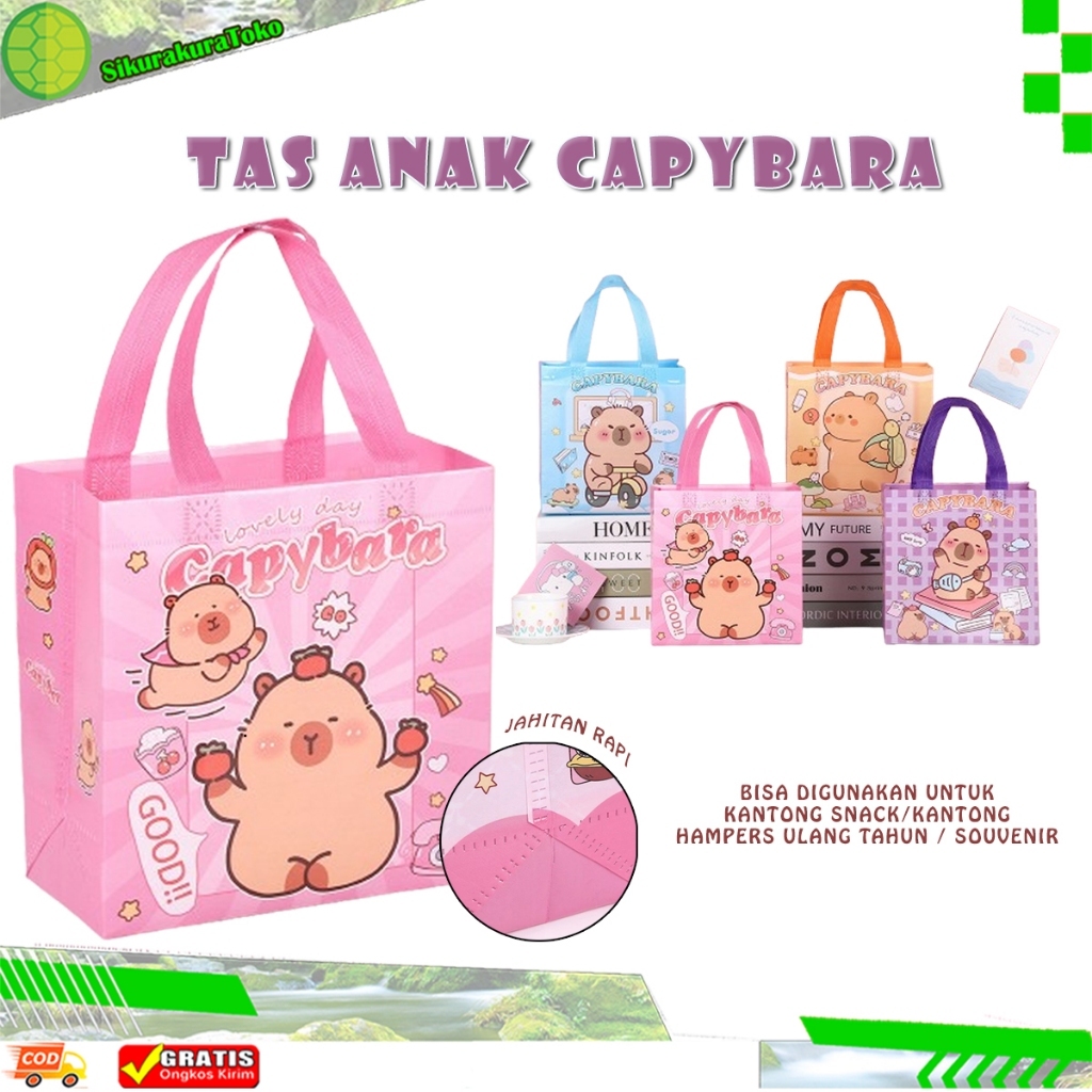

(sko) Tas Souvenir Anak Karakter Capybara Kids tote bag goodie bag ulang tahun bingkisan snack lucu