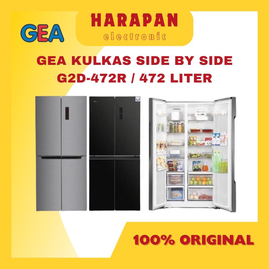 GEA KULKAS SIDE BY SIDE G2D-472R 472L BLACK GLASS INOX INVERTER / LEMARI ES 2 PINTU JUMBO 472R 472 L