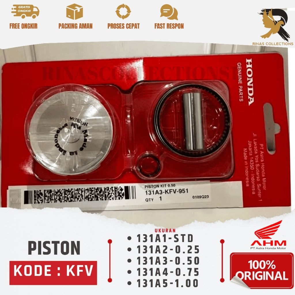 PISTON KIT KFV SUPRA FIT LEGENDA REVO 100 SUPRA FIT NEW HONDA ORIGINAL HONDA AHM