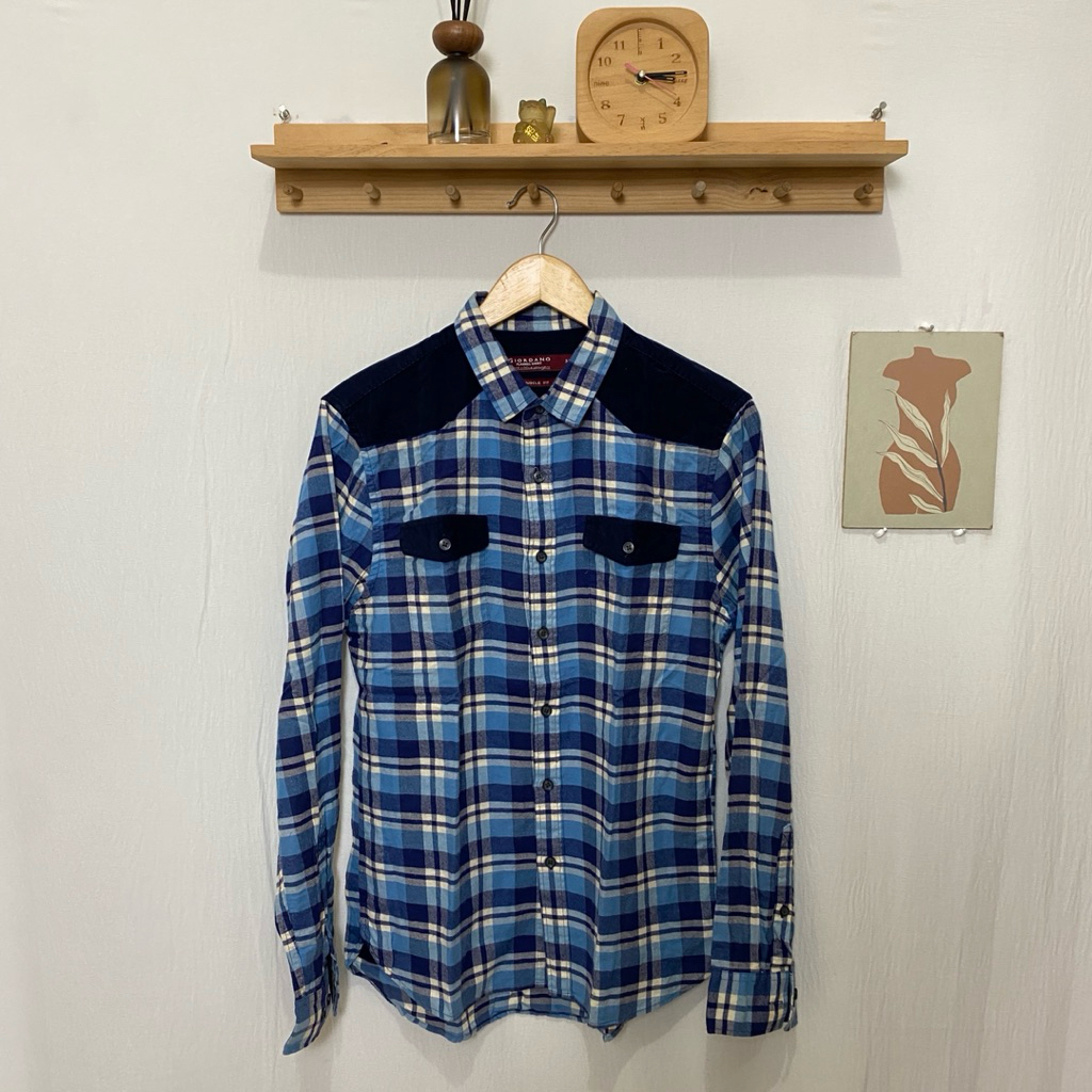 kemeja flanel tipis pria GIORDANO original kondisi bagus size M