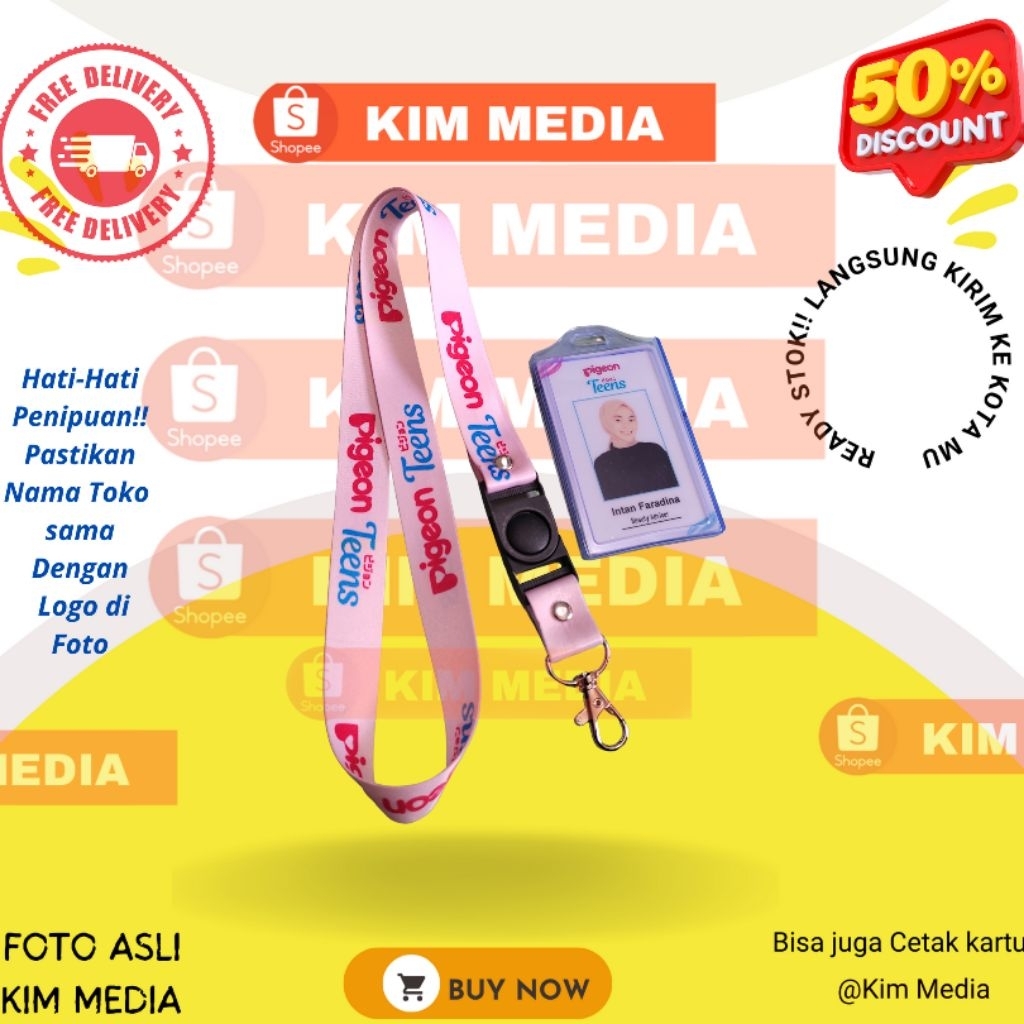 

Tali idcard Pigeon teens pink / Lanyard idcard Pigeonteens / Tali Kalung Pigeon Teens / Gantungan Harga Grosir Anti Luntur