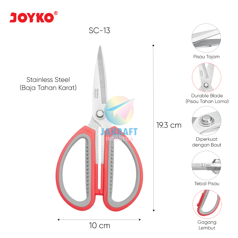 

tyvf (1 Pcs) Gunting Kertas Kain Kardus Tebal JOYKO SC-13 / SC-14 Heavy Duty Soft Grip Gagang Empuk
